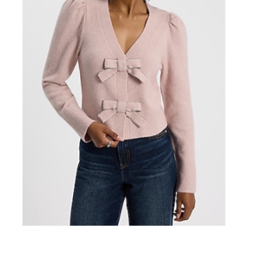 Express Pink V-Neck Sweater with Bow Details NWT